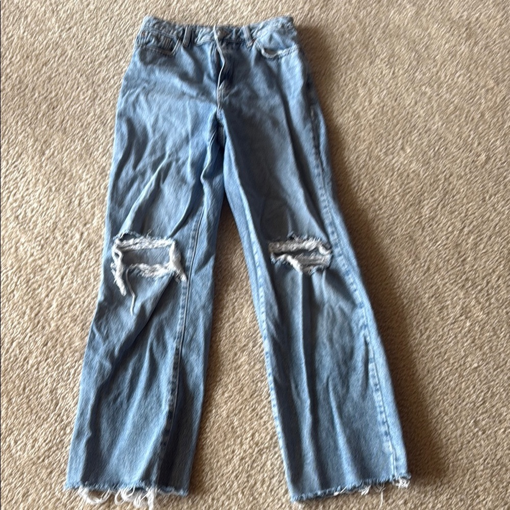 Garage Blue Straight Leg Distressed Jeans